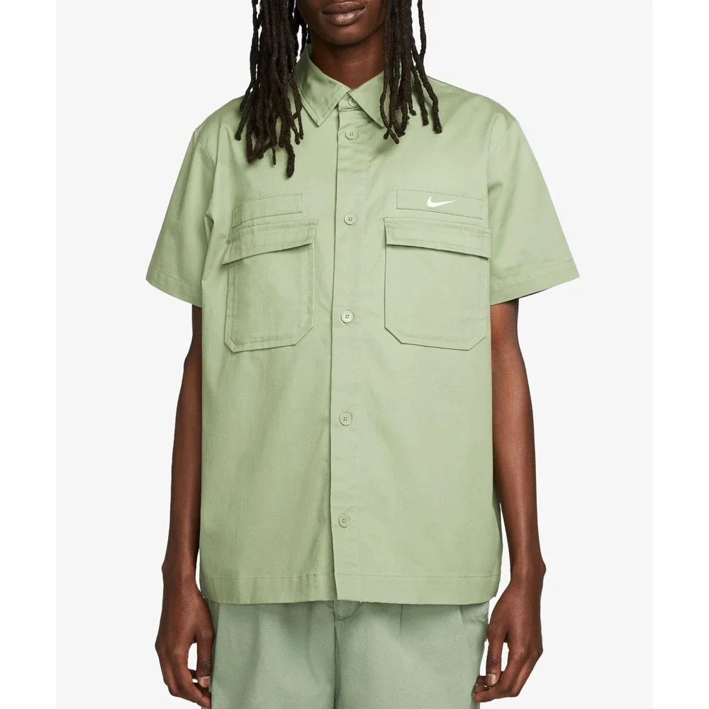 Nike Woven Military Button Up Shirt Short Sleeve Oil Green Mens Medium Utility